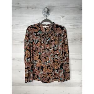 Violet + Claire Shirt Womens XL Black Paisley‎ Long Sleeve Tie Neck Ruffle Boho